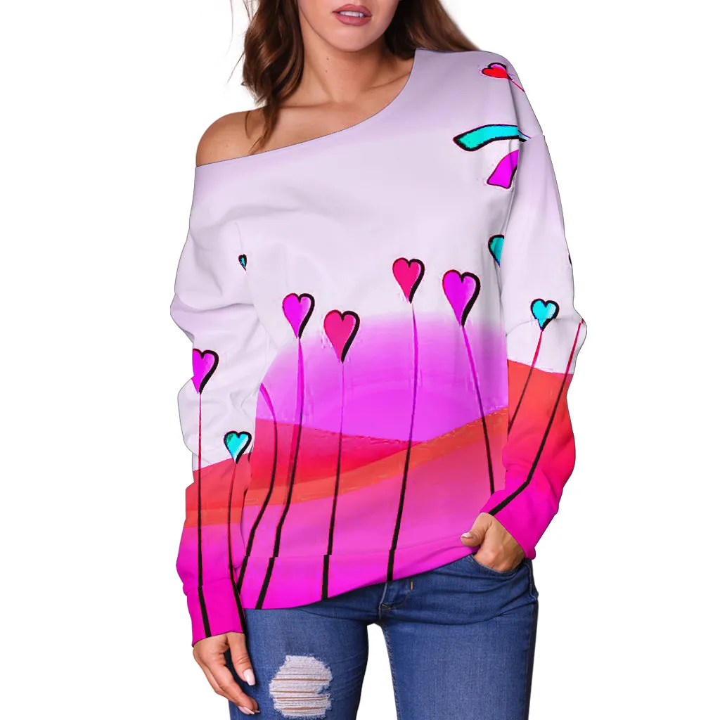 Women's Hearts Off Shoulder Sweater