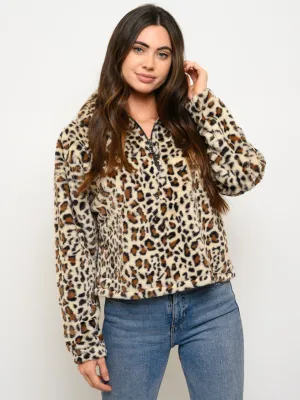 WOMEN'S LEOPARD PRINT ZIP UP PULLOVER SWEATER