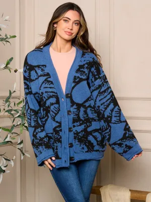 WOMEN'S LONG BELL SLEEVE BUTTON CLOSURE PRINTED SWEATER