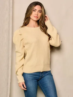 WOMEN'S LONG PUFF SLEEVE KNIT PULLOVER SWEATER