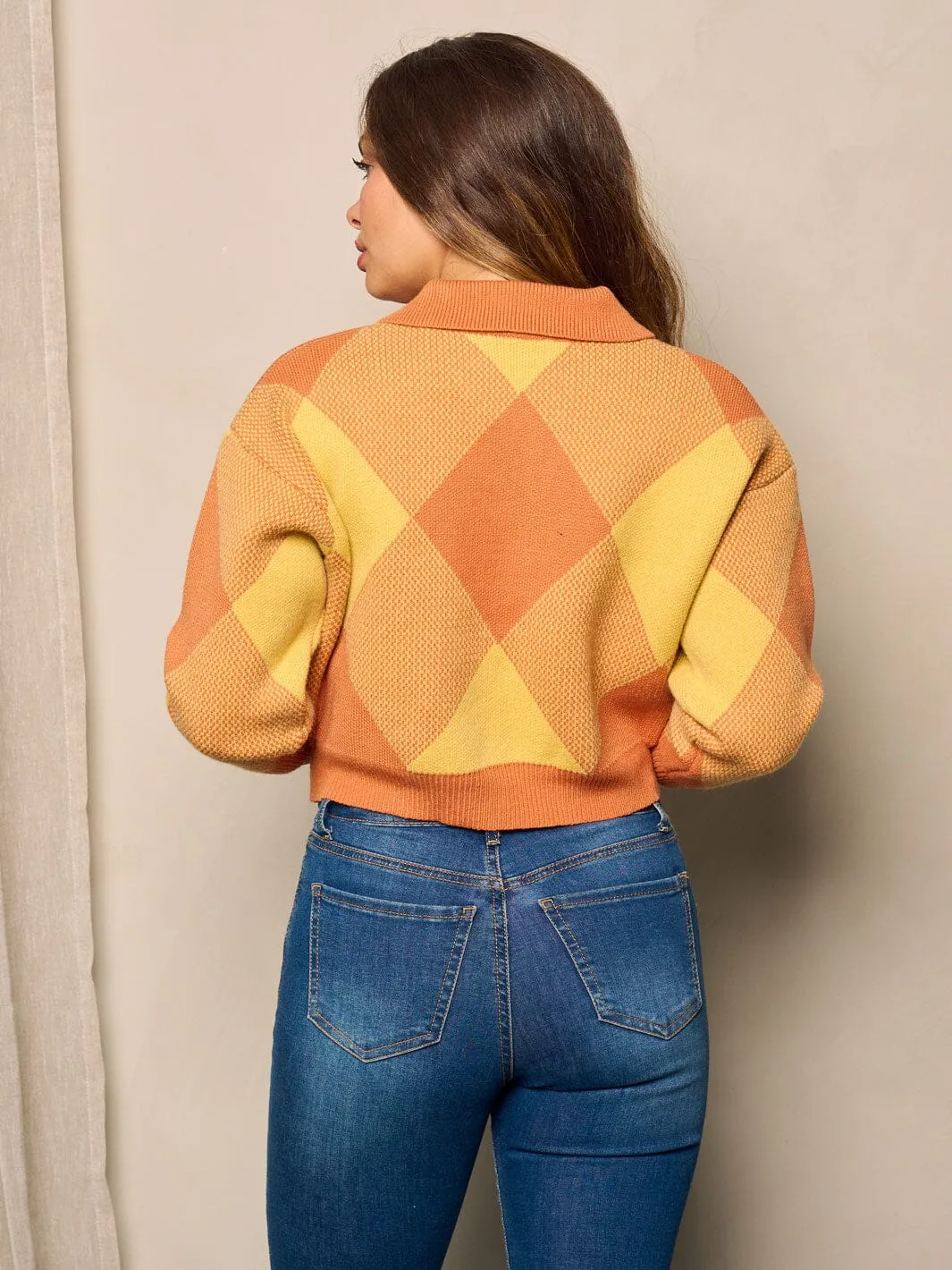 WOMEN'S LONG SLEEVE BUTTON UP COLORBLOCK PULLOVER SWEATER