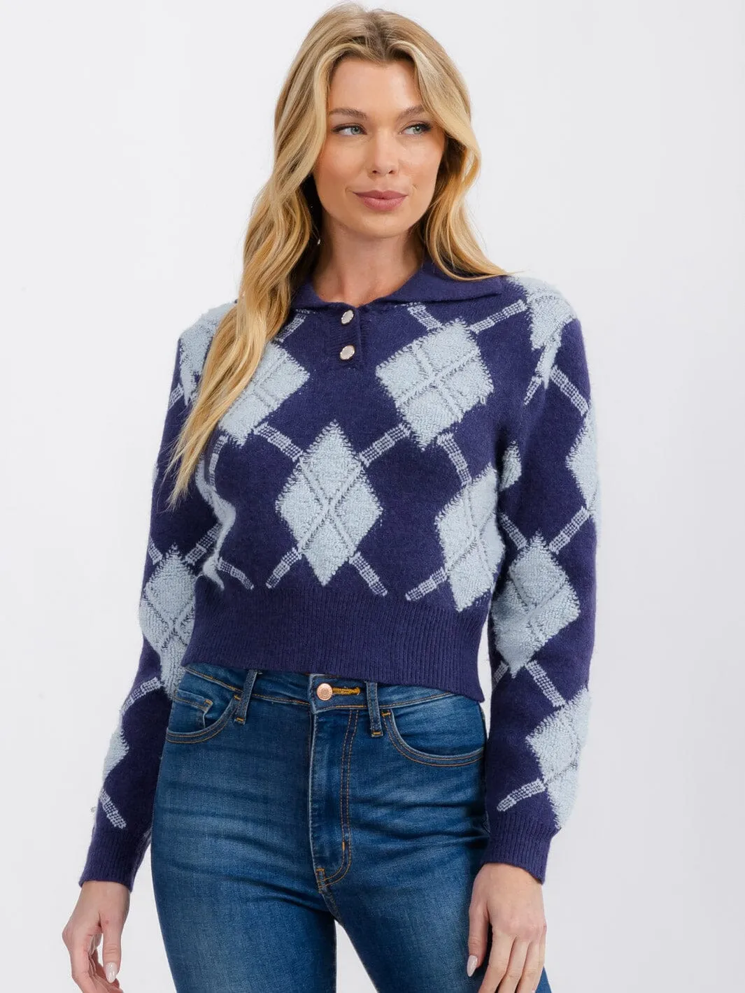 WOMEN'S LONG SLEEVE BUTTON UP PULLOVER COLORBLOCK SWEATER