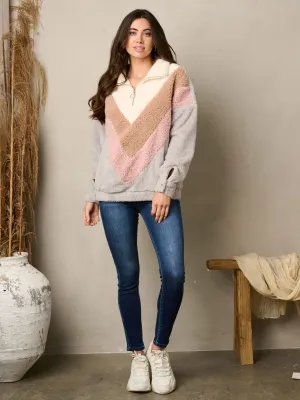 WOMEN'S LONG SLEEVE COLOR BLOCK KNIT SWEATER