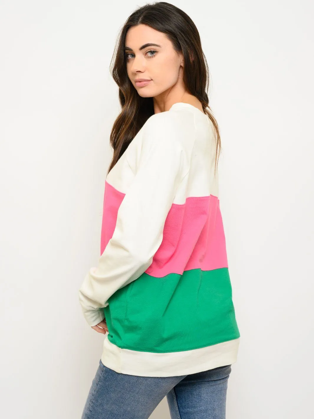 WOMEN'S LONG SLEEVE COLOR BLOCK SWEATER