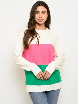WOMEN'S LONG SLEEVE COLOR BLOCK SWEATER