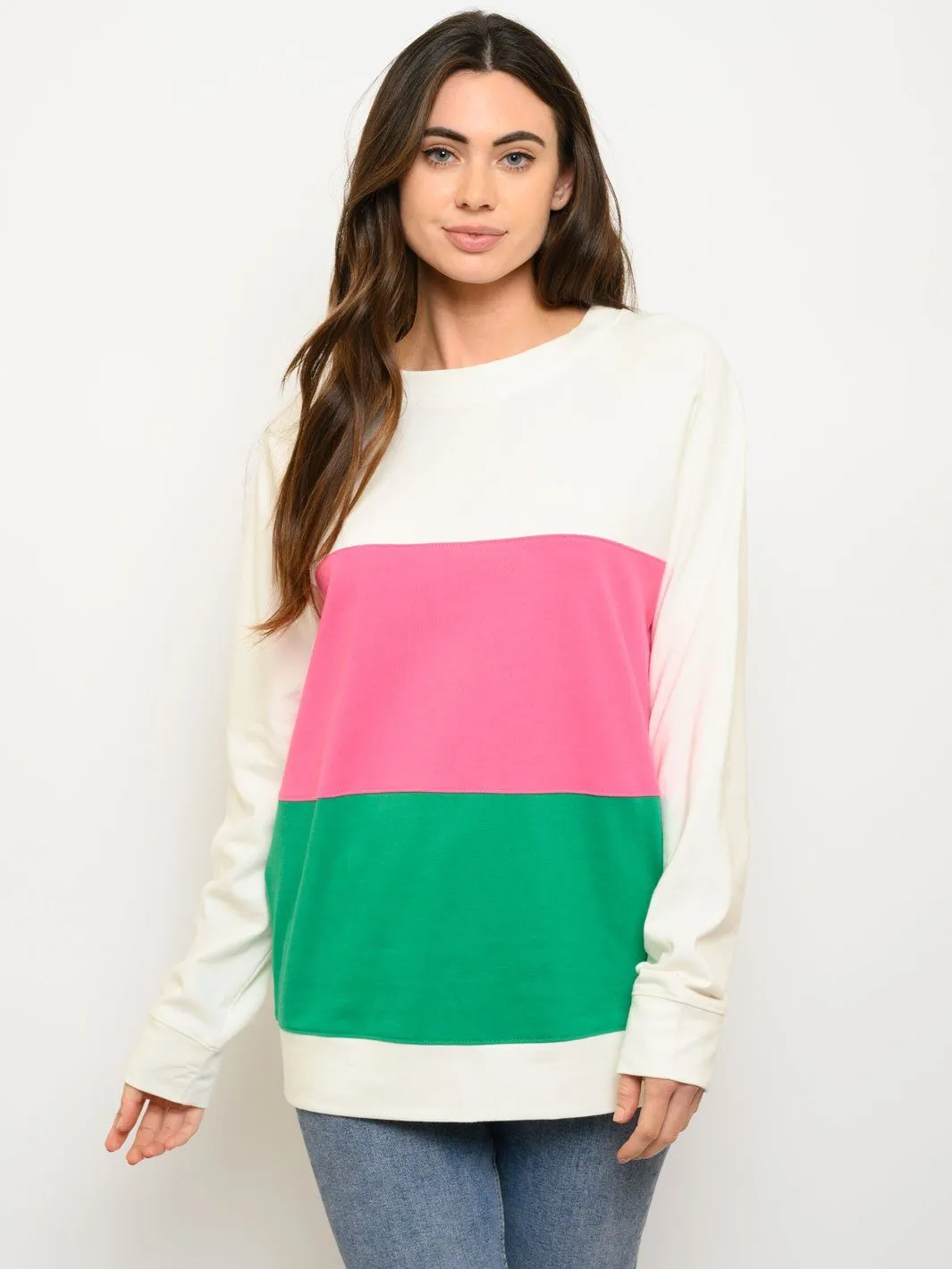 WOMEN'S LONG SLEEVE COLOR BLOCK SWEATER