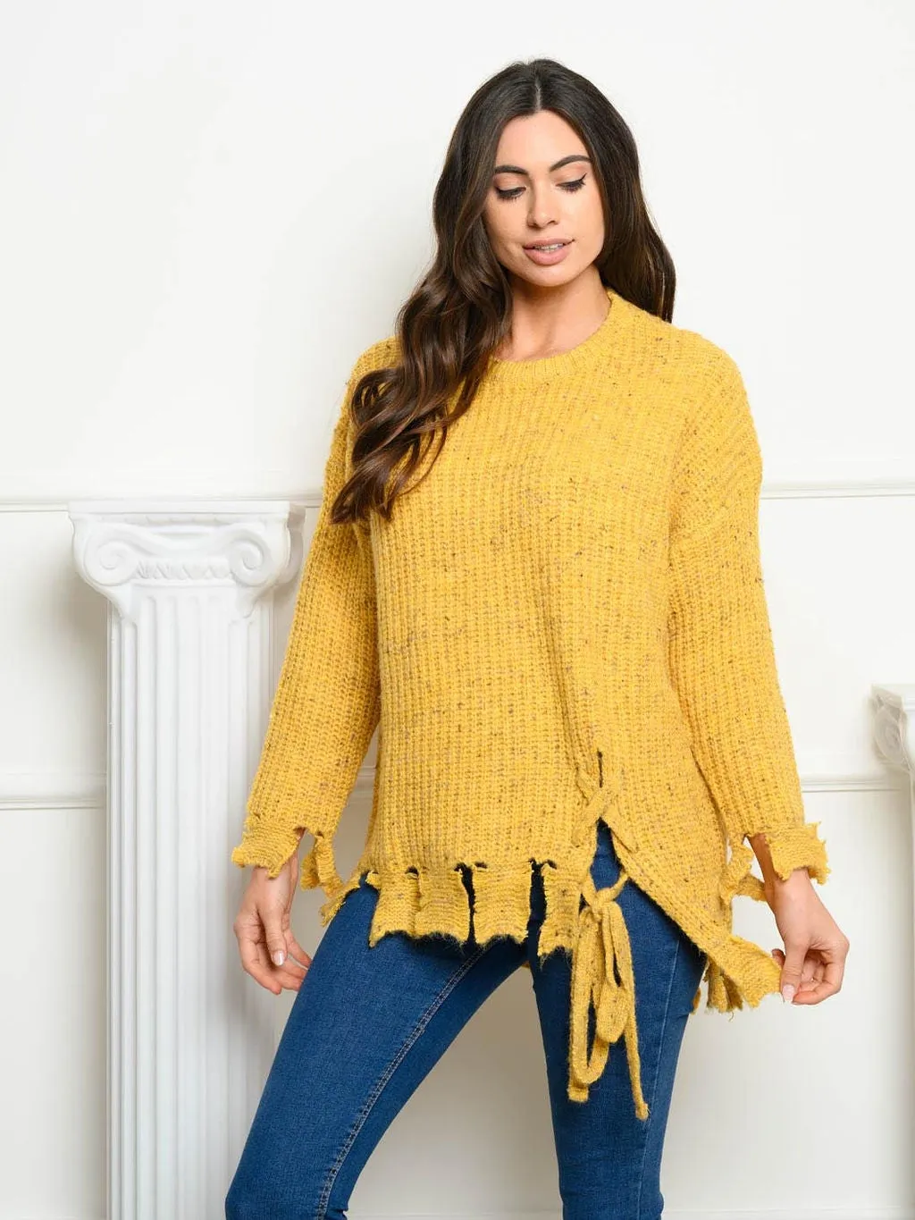 WOMEN'S LONG SLEEVE HEATHERED YARN SWEATER