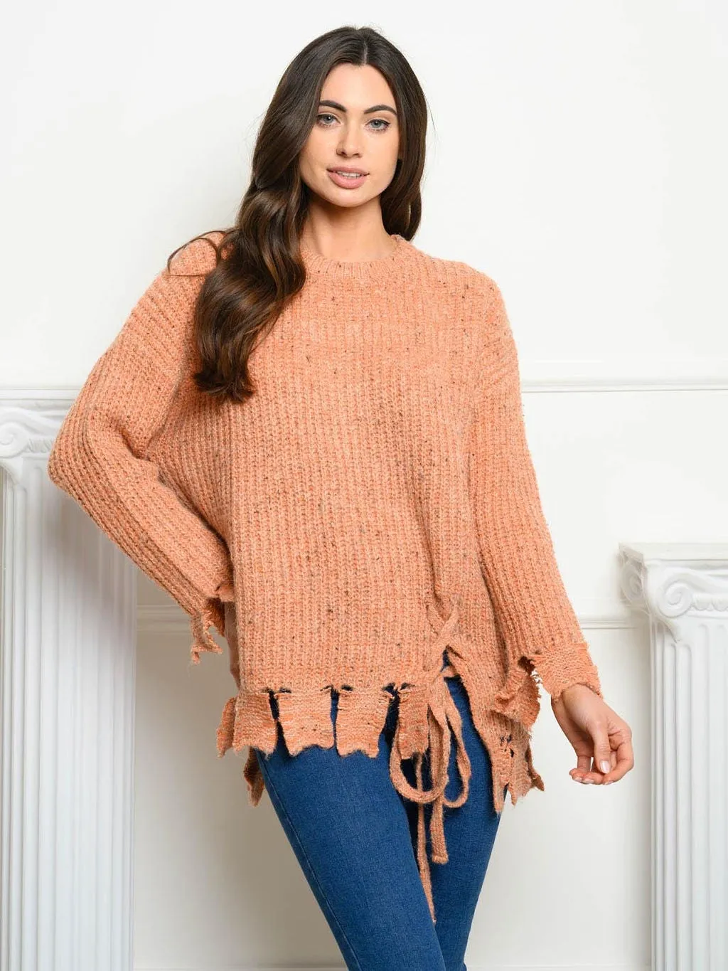 WOMEN'S LONG SLEEVE HEATHERED YARN SWEATER