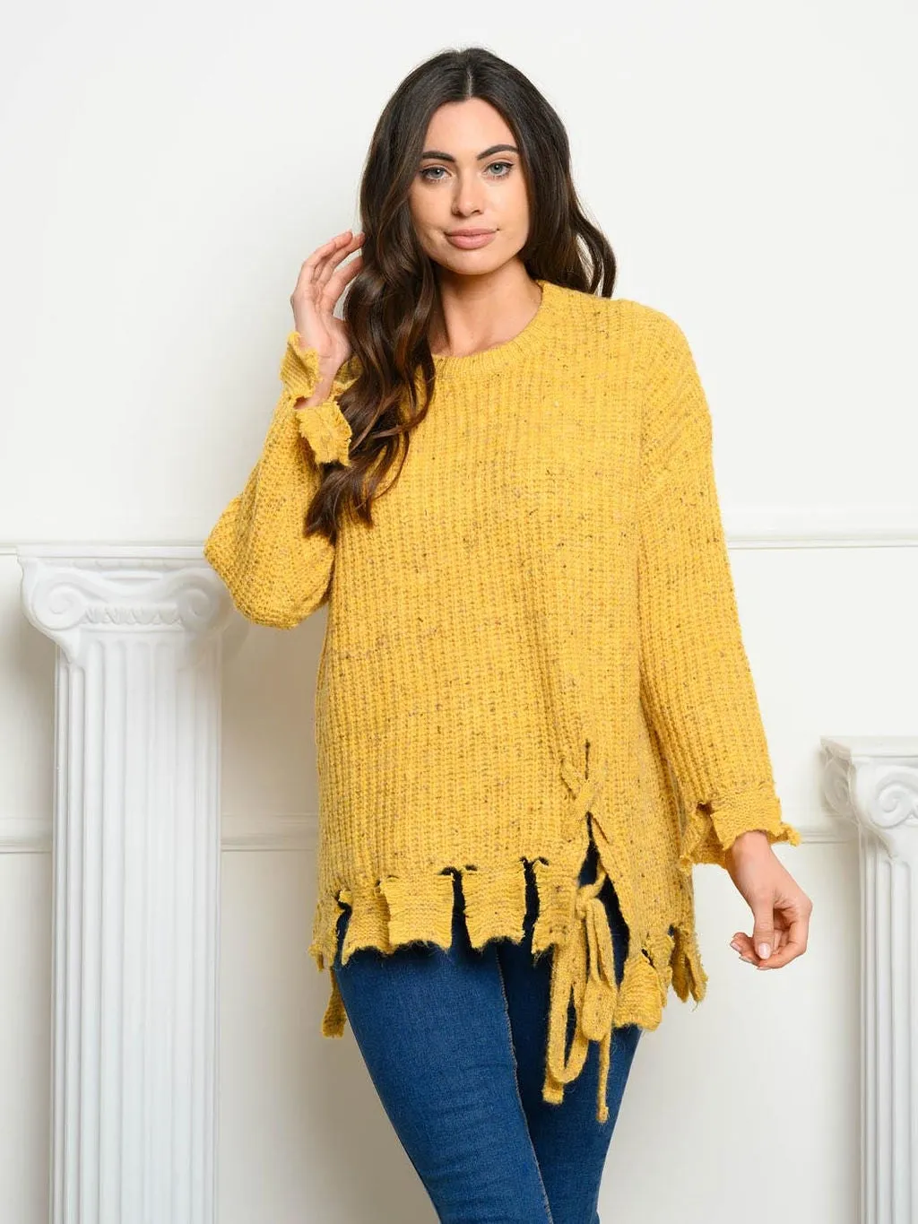 WOMEN'S LONG SLEEVE HEATHERED YARN SWEATER