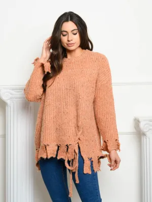 WOMEN'S LONG SLEEVE HEATHERED YARN SWEATER
