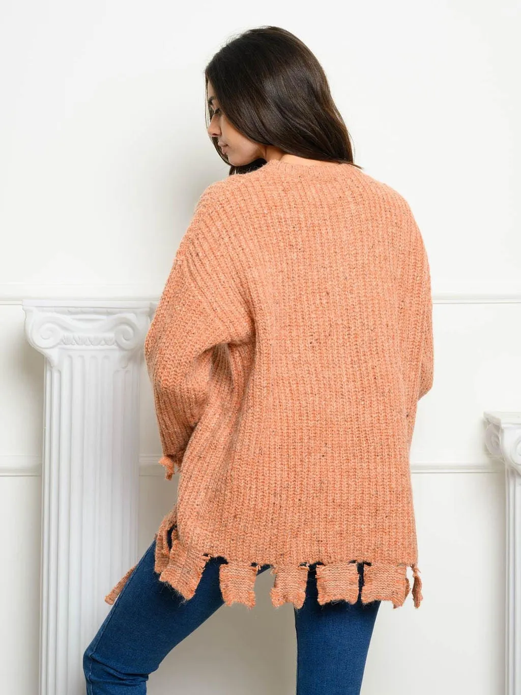 WOMEN'S LONG SLEEVE HEATHERED YARN SWEATER