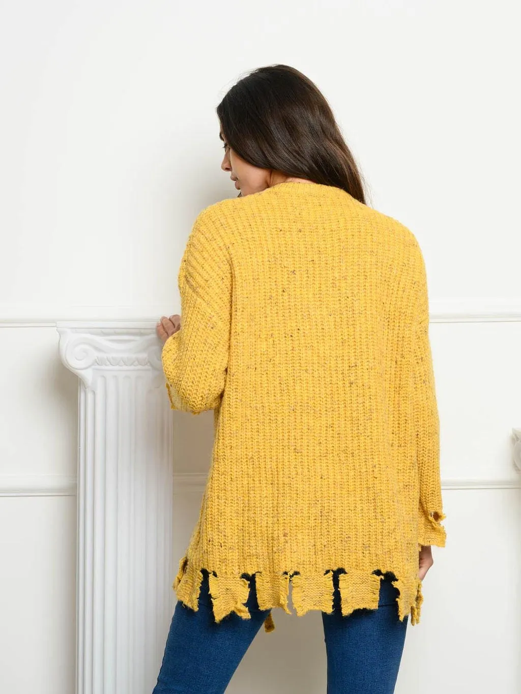 WOMEN'S LONG SLEEVE HEATHERED YARN SWEATER