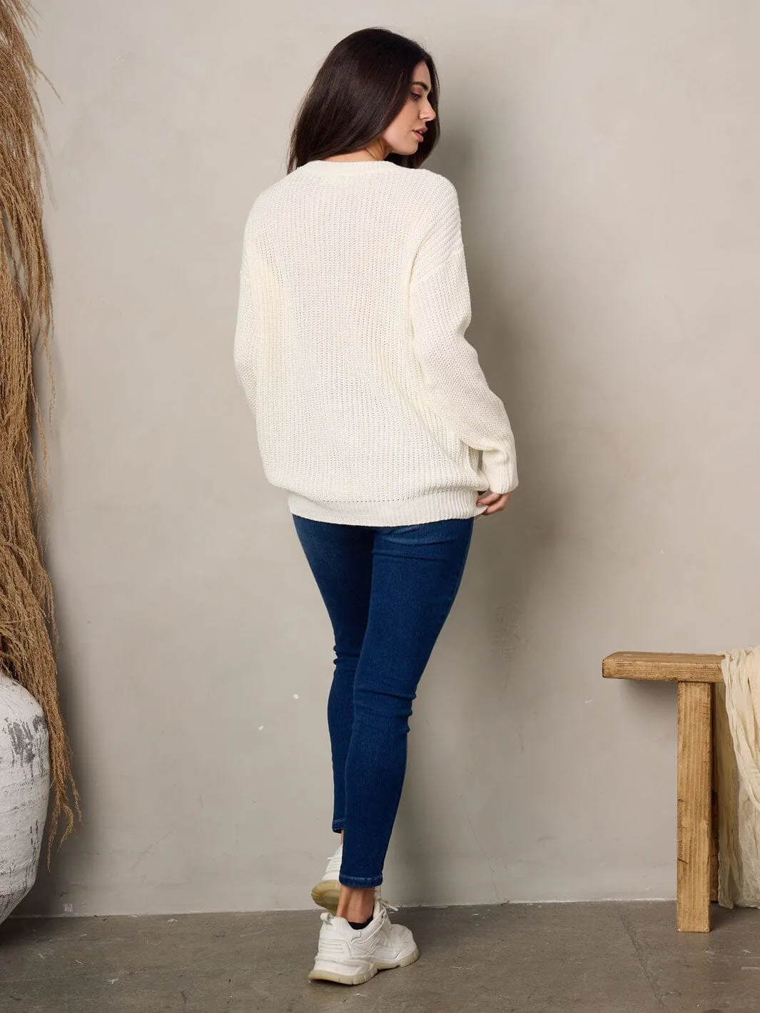 WOMEN'S LONG SLEEVE MULTI COLOR STRIPES PULLOVER SWEATER