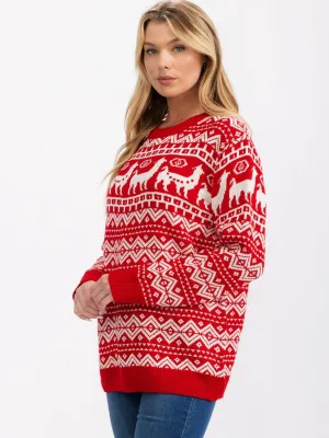 WOMEN'S LONG SLEEVE MULTI PRINT PULLOVER SWEATER