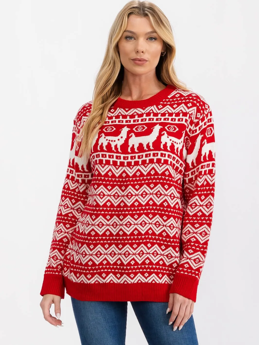 WOMEN'S LONG SLEEVE MULTI PRINT PULLOVER SWEATER