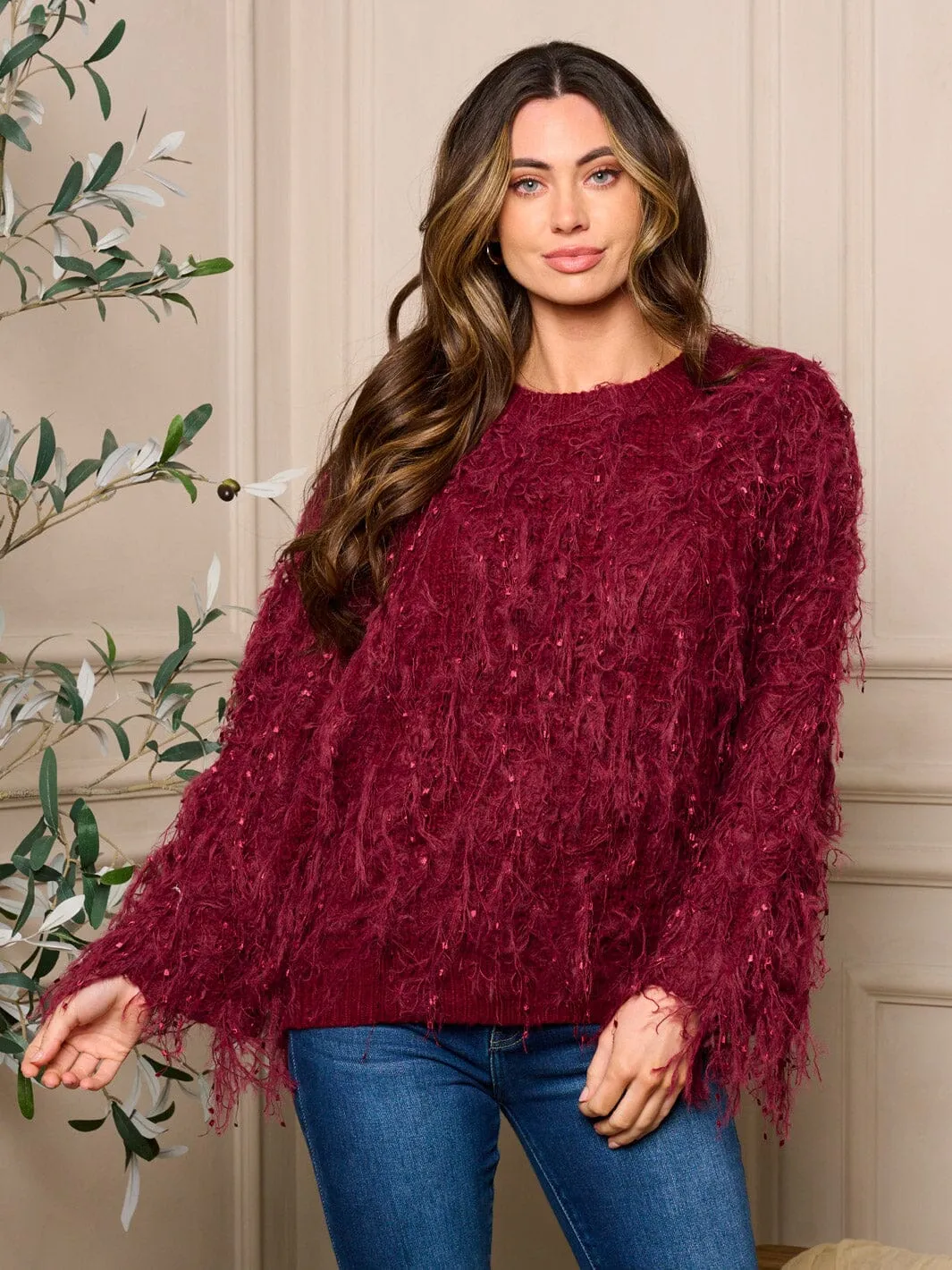 WOMENS LONG SLEEVE PULLOVER DETAILED SWEATER