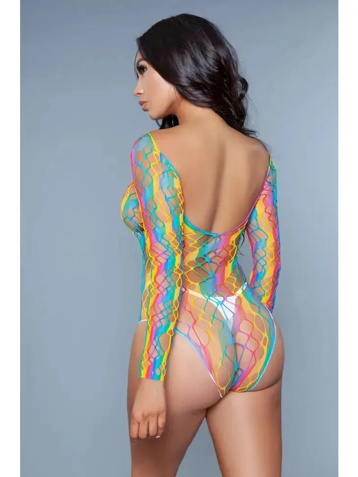 Women's Rainbow Striped Fishnet Bodysuit (Panty Not Included)