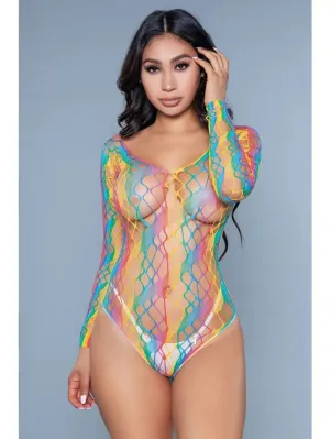 Women's Rainbow Striped Fishnet Bodysuit (Panty Not Included)