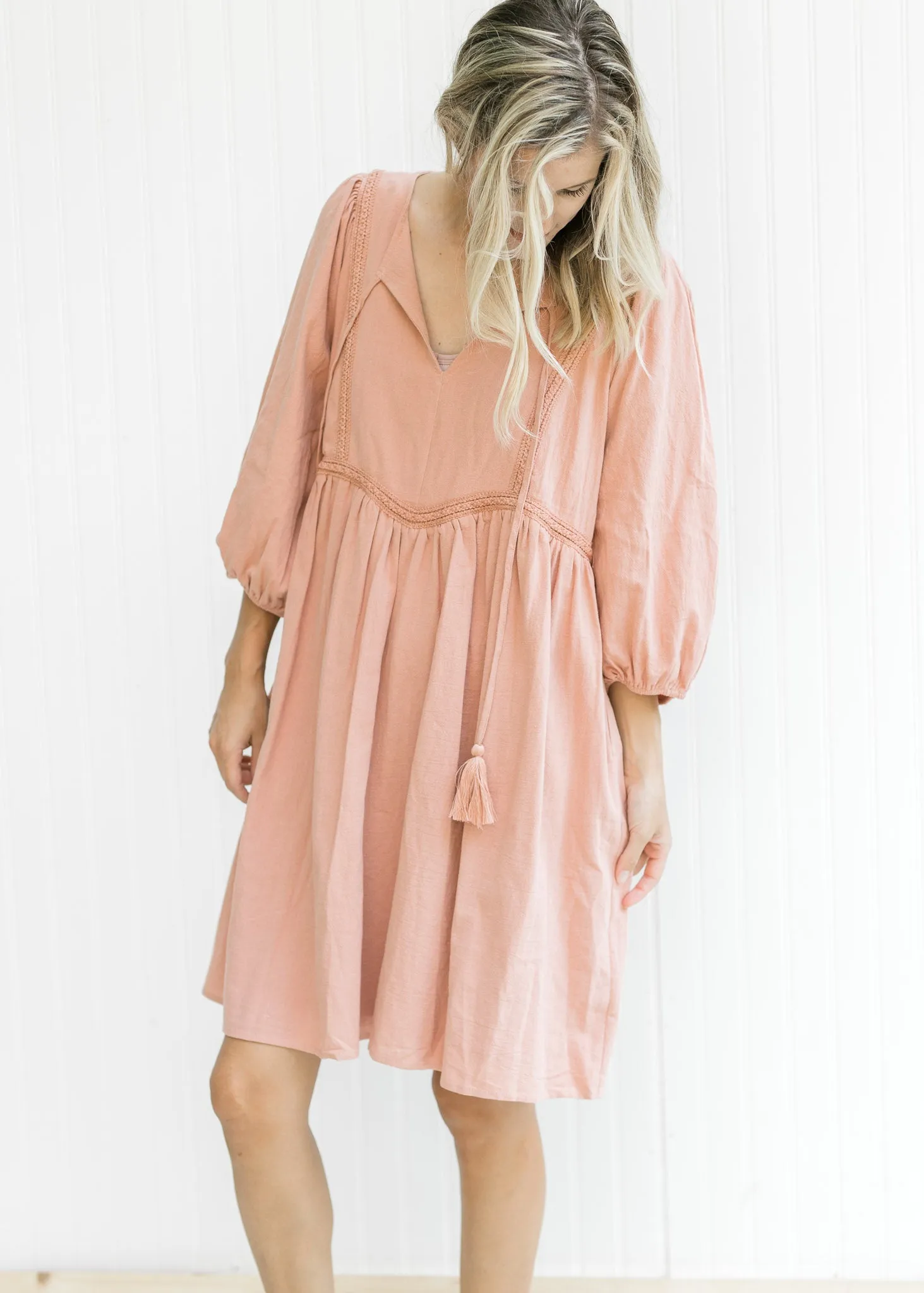 X Lace Detail Clay Dress