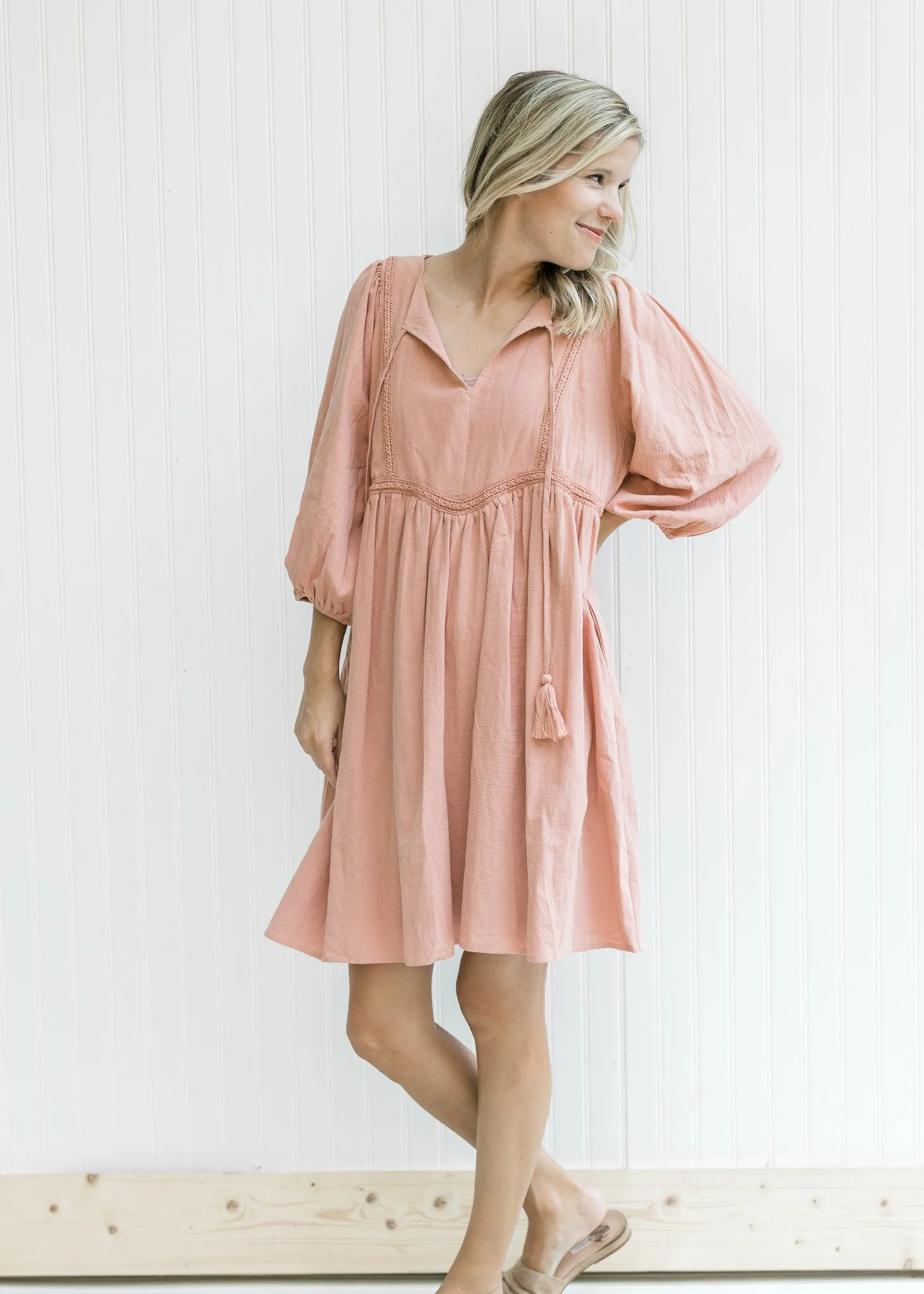 X Lace Detail Clay Dress