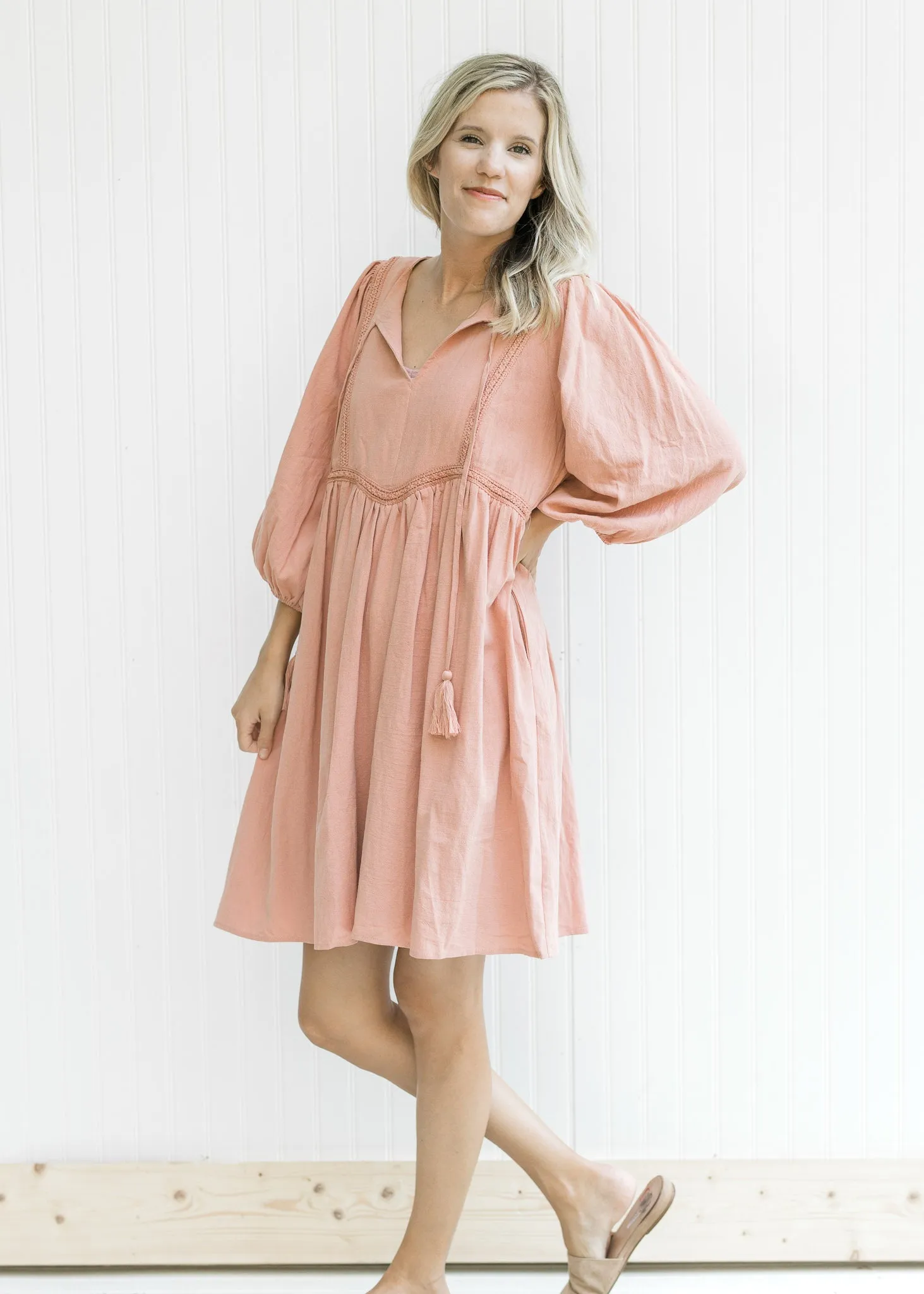 X Lace Detail Clay Dress