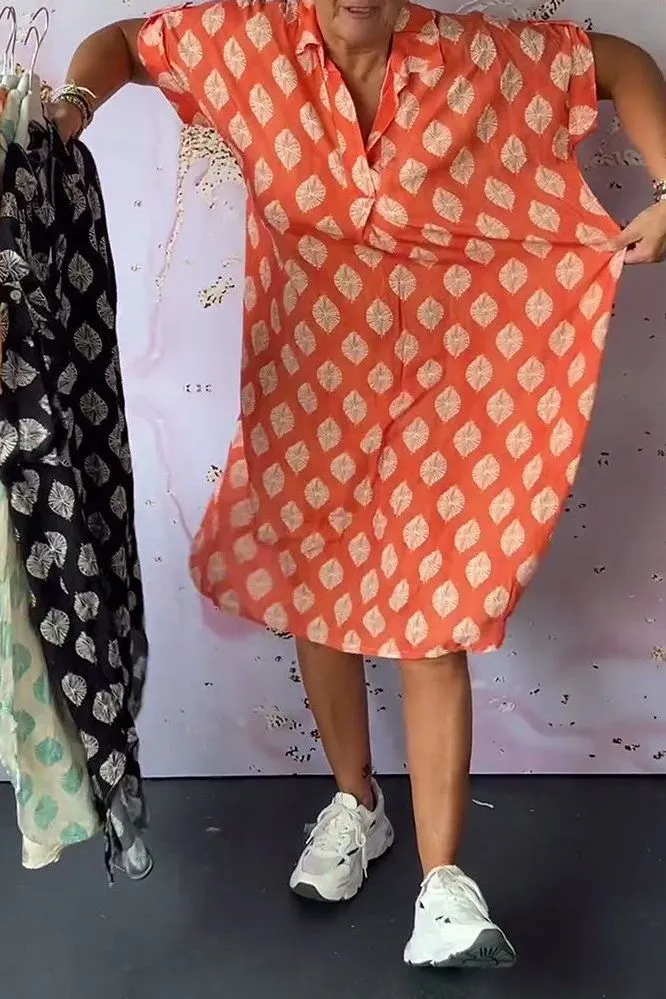 Zoe™ | Loose Spring Dress with Lapel Collar and Short Sleeves