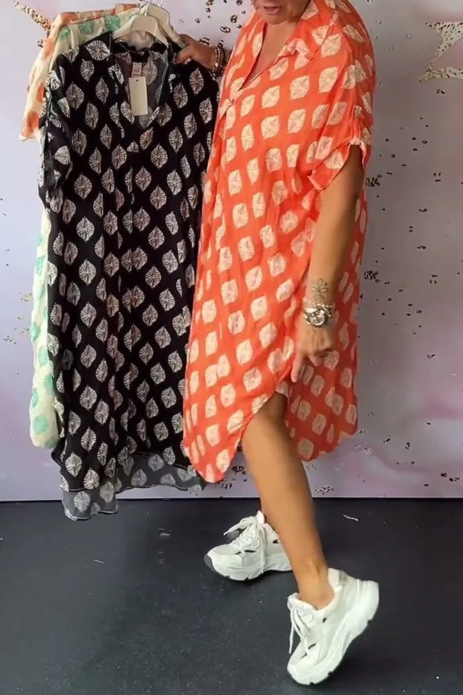 Zoe™ | Loose Spring Dress with Lapel Collar and Short Sleeves