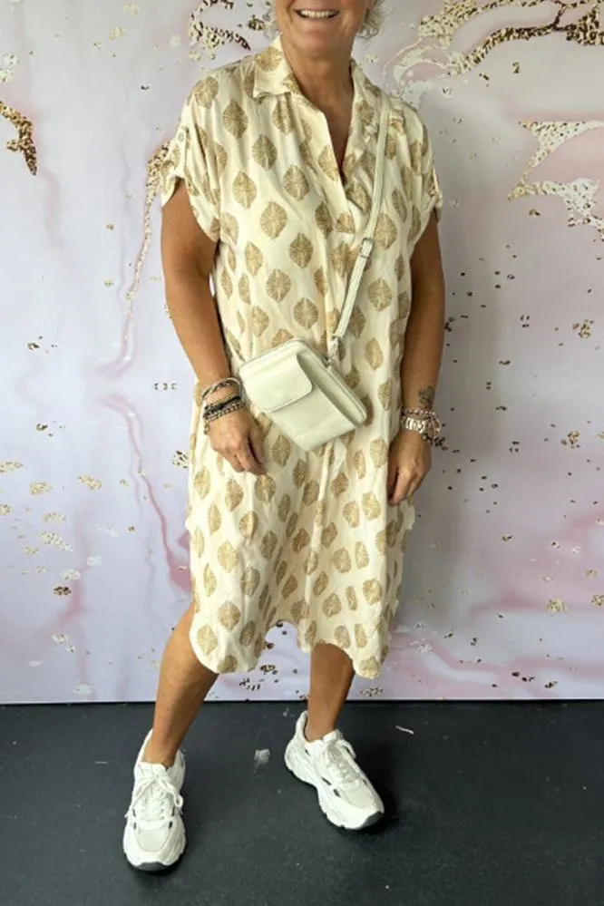 Zoe™ | Loose Spring Dress with Lapel Collar and Short Sleeves