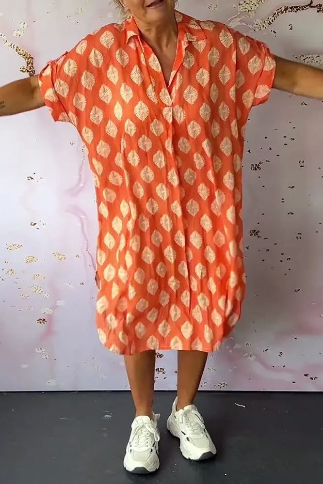 Zoe™ | Loose Spring Dress with Lapel Collar and Short Sleeves