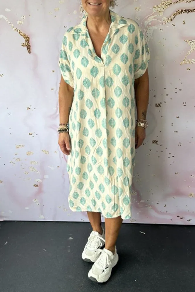 Zoe™ | Loose Spring Dress with Lapel Collar and Short Sleeves