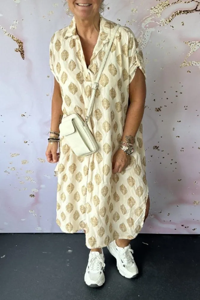 Zoe™ | Loose Spring Dress with Lapel Collar and Short Sleeves